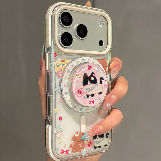 Cartoon Puppy and Kitty Magnetic Stand Acrylic Phone Case