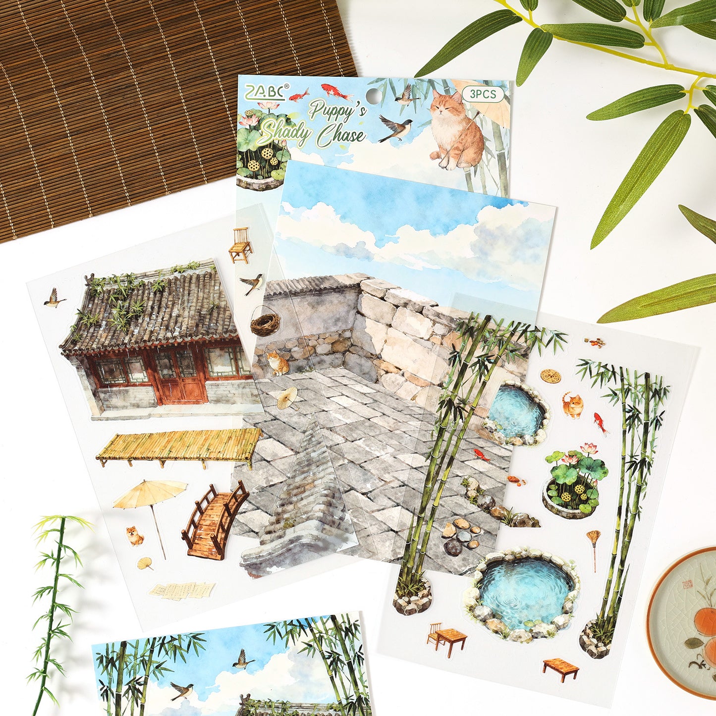 Ancient Chinese Courtyard 3D Sticker | 4 Cute Miniature Scenes