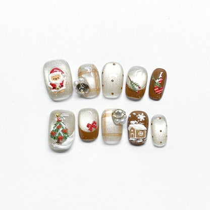 Silver Hand-painted Cartoon Christmas Shinny Nail - Medium Square