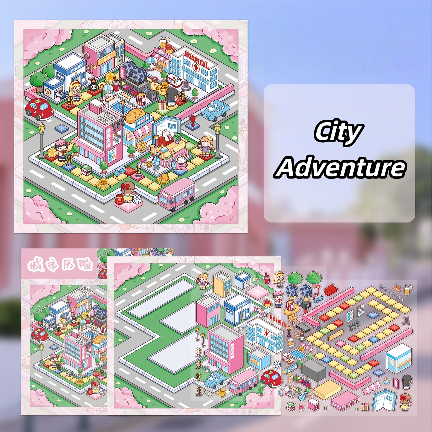 Monopoly Adventure 3D Sticker | 4 Cute Miniature Scenes