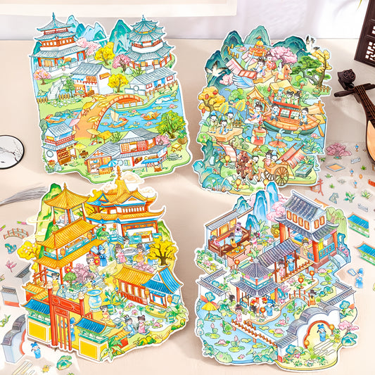Traditional Famous Paintings 3D Sticker | 4 Cute Miniature Scenes
