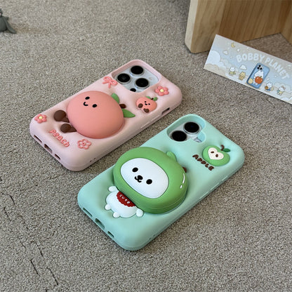 Green Apple Bear and Peach Silicone Phone Case