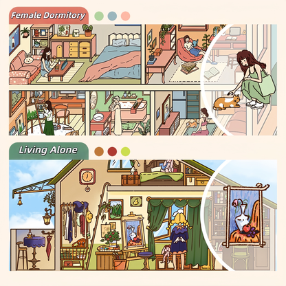 Girl's Dorm 3D Sticker | 2 Cute Miniature Scenes