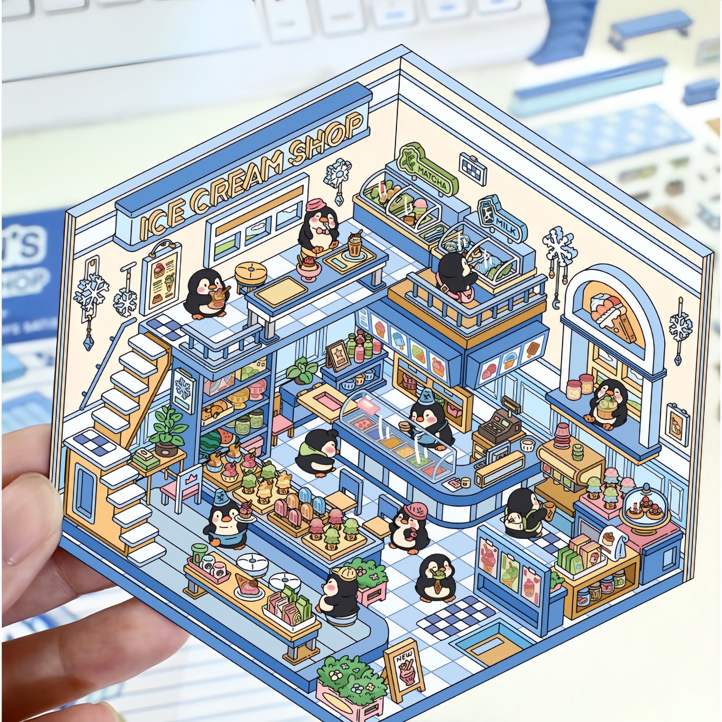 Tiny Animal's Shop 3D Sticker | 4 Cute Miniature Scenes