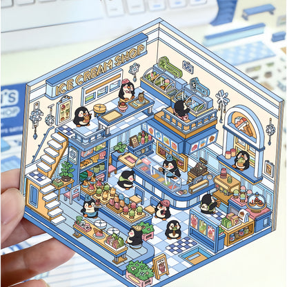 Tiny Animal's Shop 3D Sticker | 4 Cute Miniature Scenes