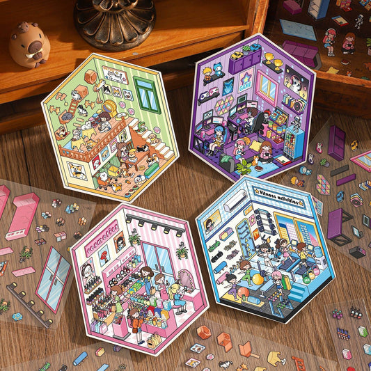 Leisure Daily 3D Sticker | 4 Cute Miniature Scenes