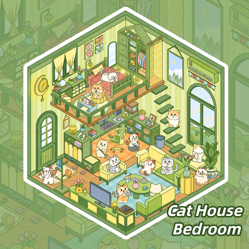 Cat House 3D Sticker | 4 Cute Miniature Scenes