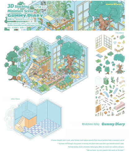Gummy Diary 3D Sticker | 3 Cute Miniature Scenes