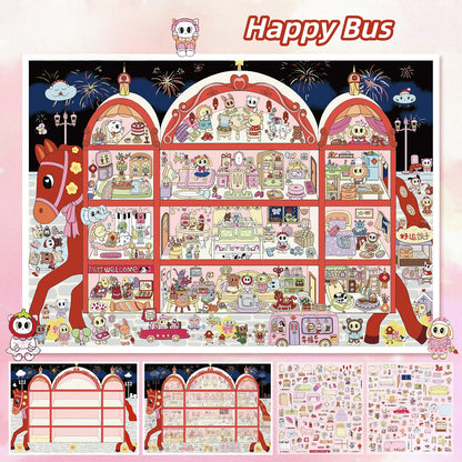 Festival Bus 3D Sticker | 2 Cute Miniature Scenes