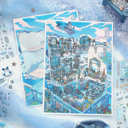 Between Sky and Sea 3D Sticker | 2 Cute Miniature Scenes