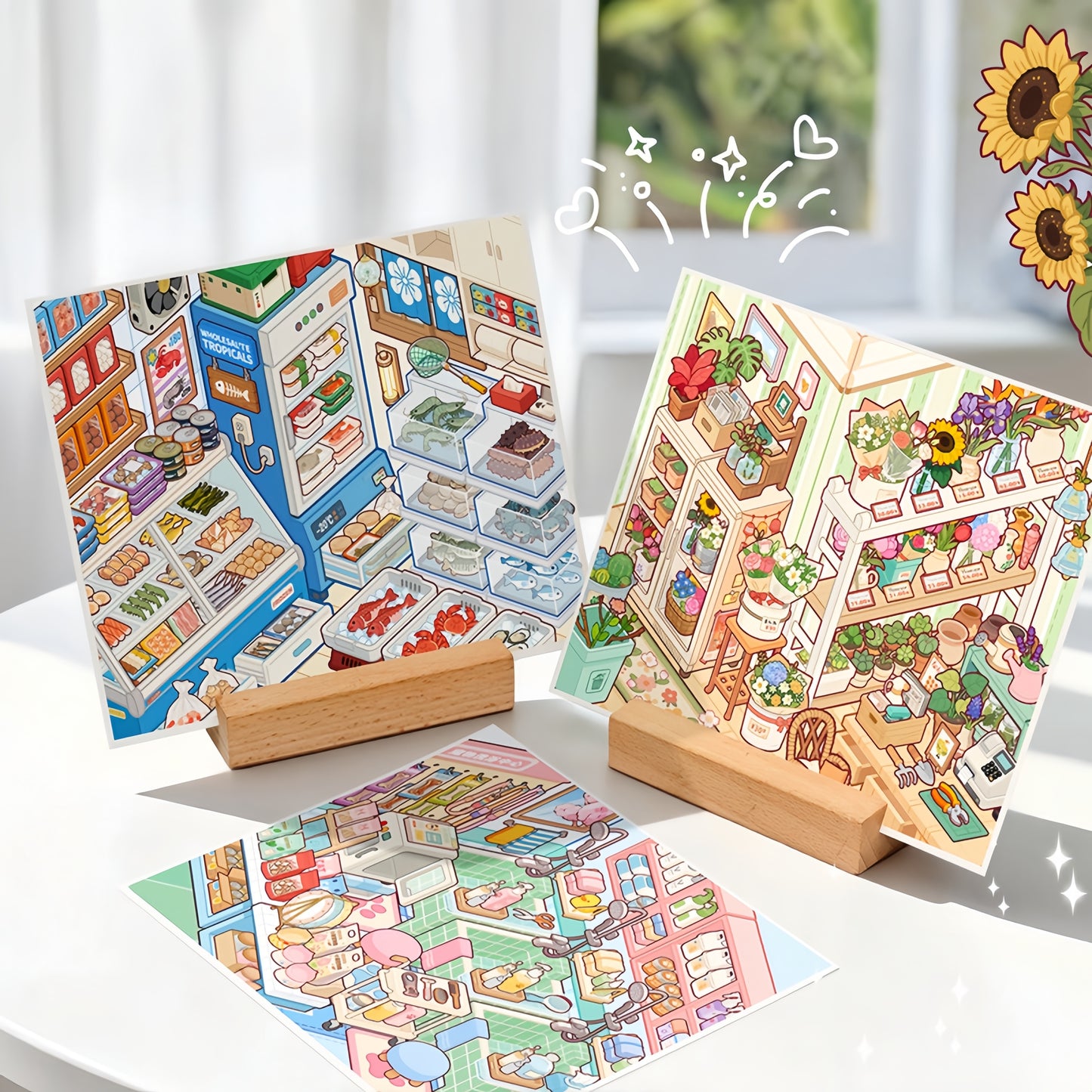 Shelf Display 3D Sticker | 4 Cute Miniature Scenes