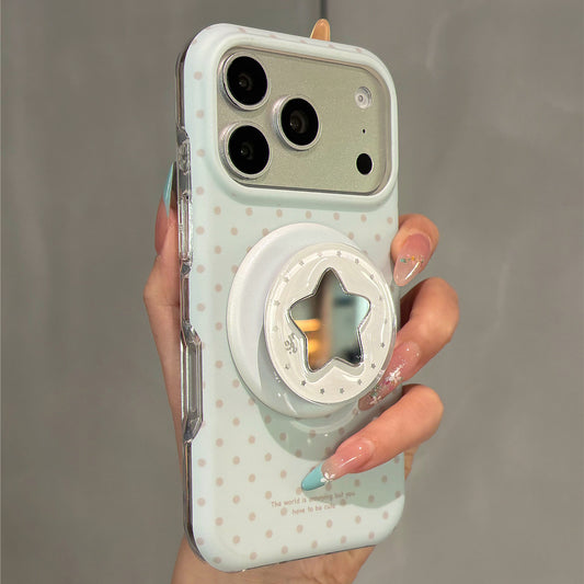 Mint Green Polka Dots Star Magnetic Stand Acrylic Phone Case