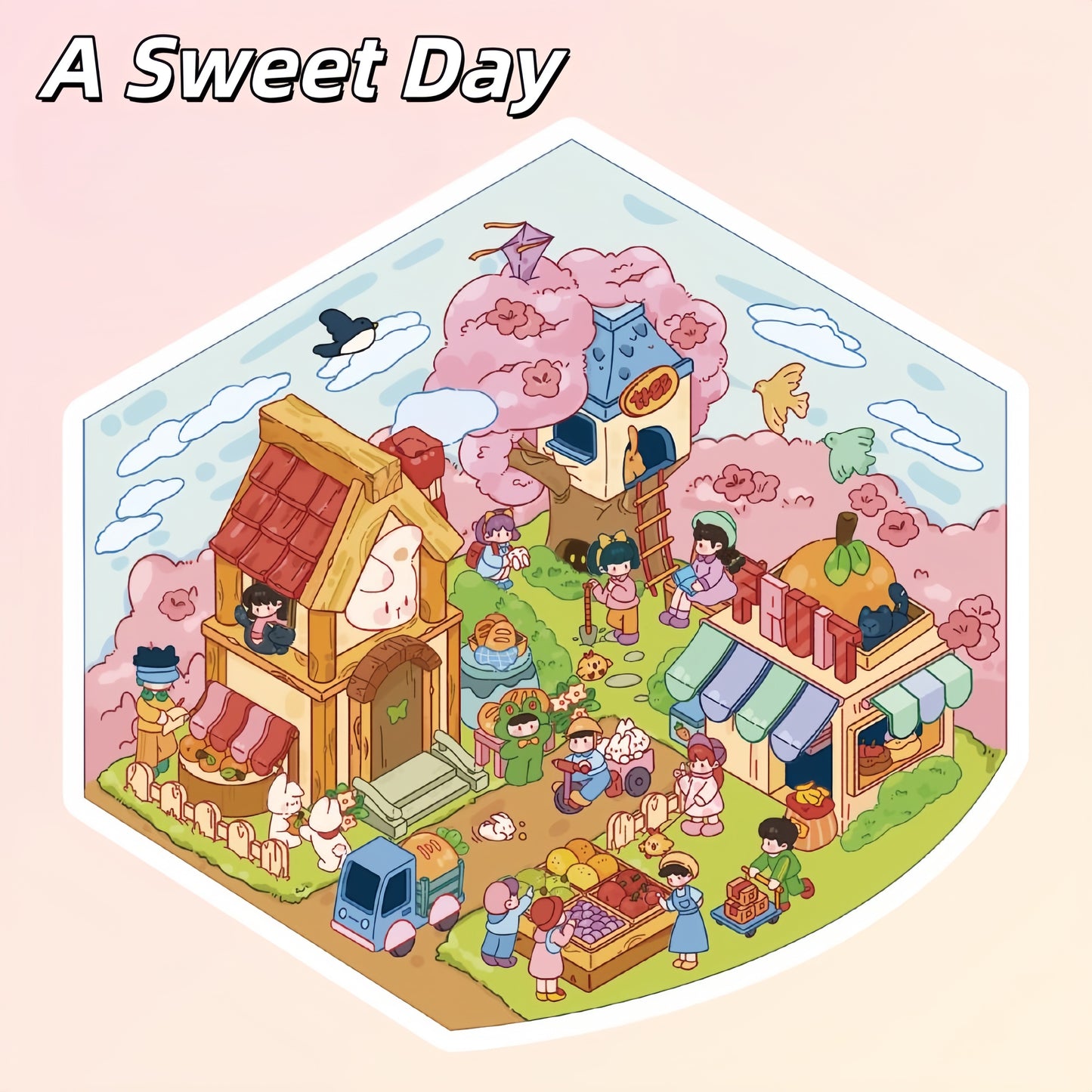Sweet Farm 3D Sticker | 4 Cute Miniature Scenes