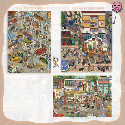 City Streetscape 3D Sticker | 3 Cute Miniature Scenes