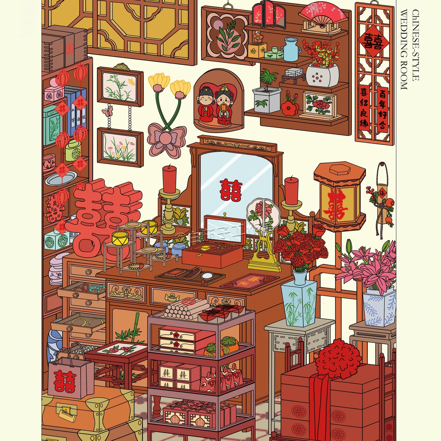 Ancient Chinese Room 3D Sticker | 4 Cute Miniature Scenes