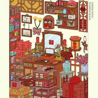 Ancient Chinese Room 3D Sticker | 4 Cute Miniature Scenes