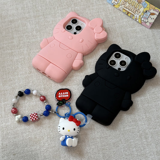 3D Pink & Black Cat Silicone Phone Case