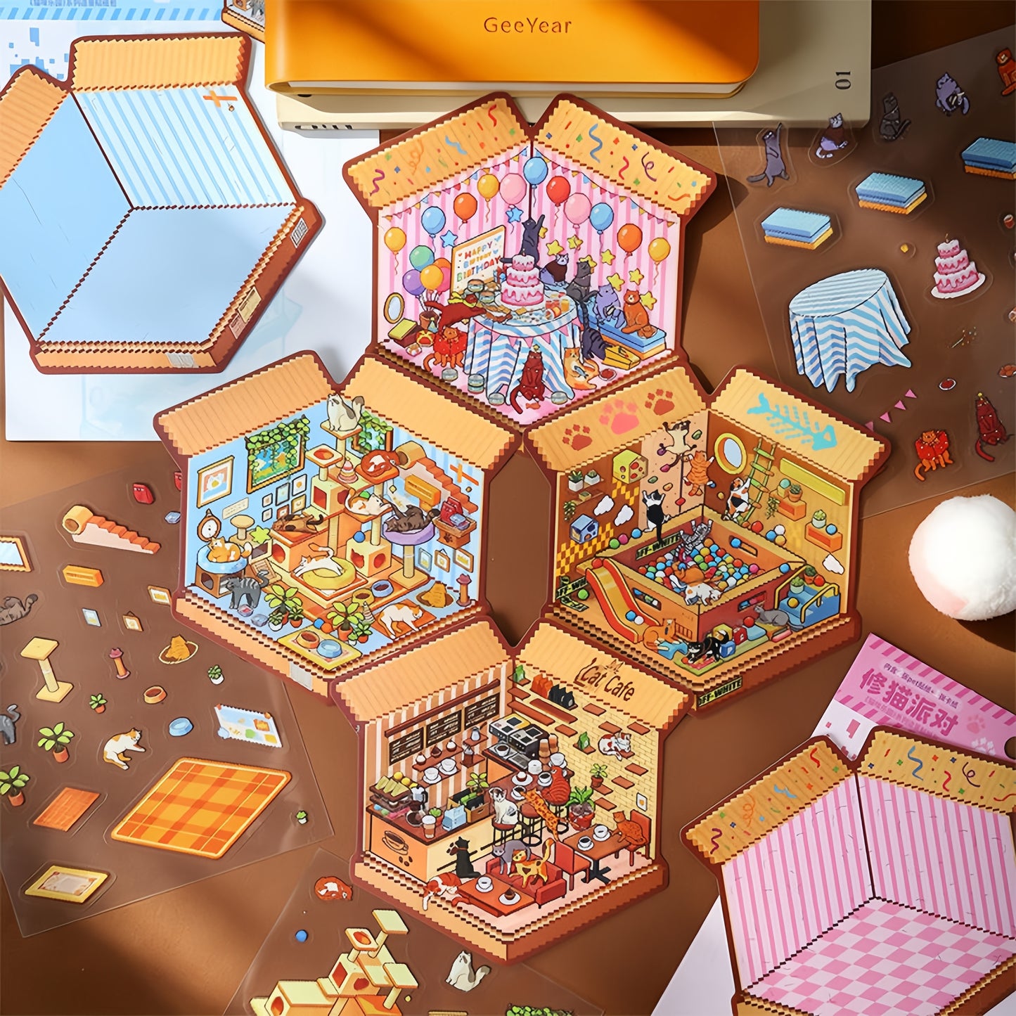 Kitty Corners 3D Sticker | 4 Cute Miniature Scenes