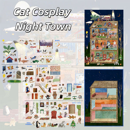 Meow Dream Town 3D Sticker | 6 Cute Miniature Scenes