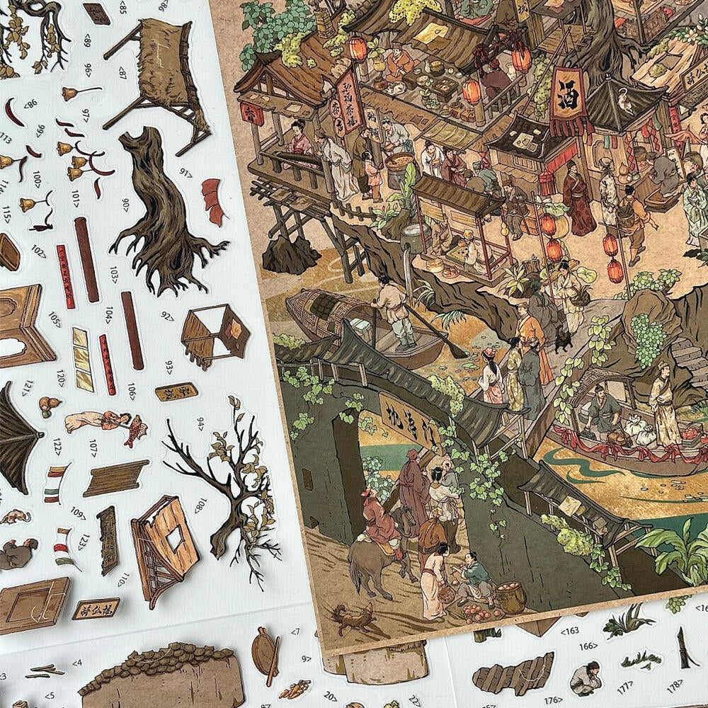 Ancient Taverns and Tea Houses 3D Sticker | 2 Cute Miniature Scenes