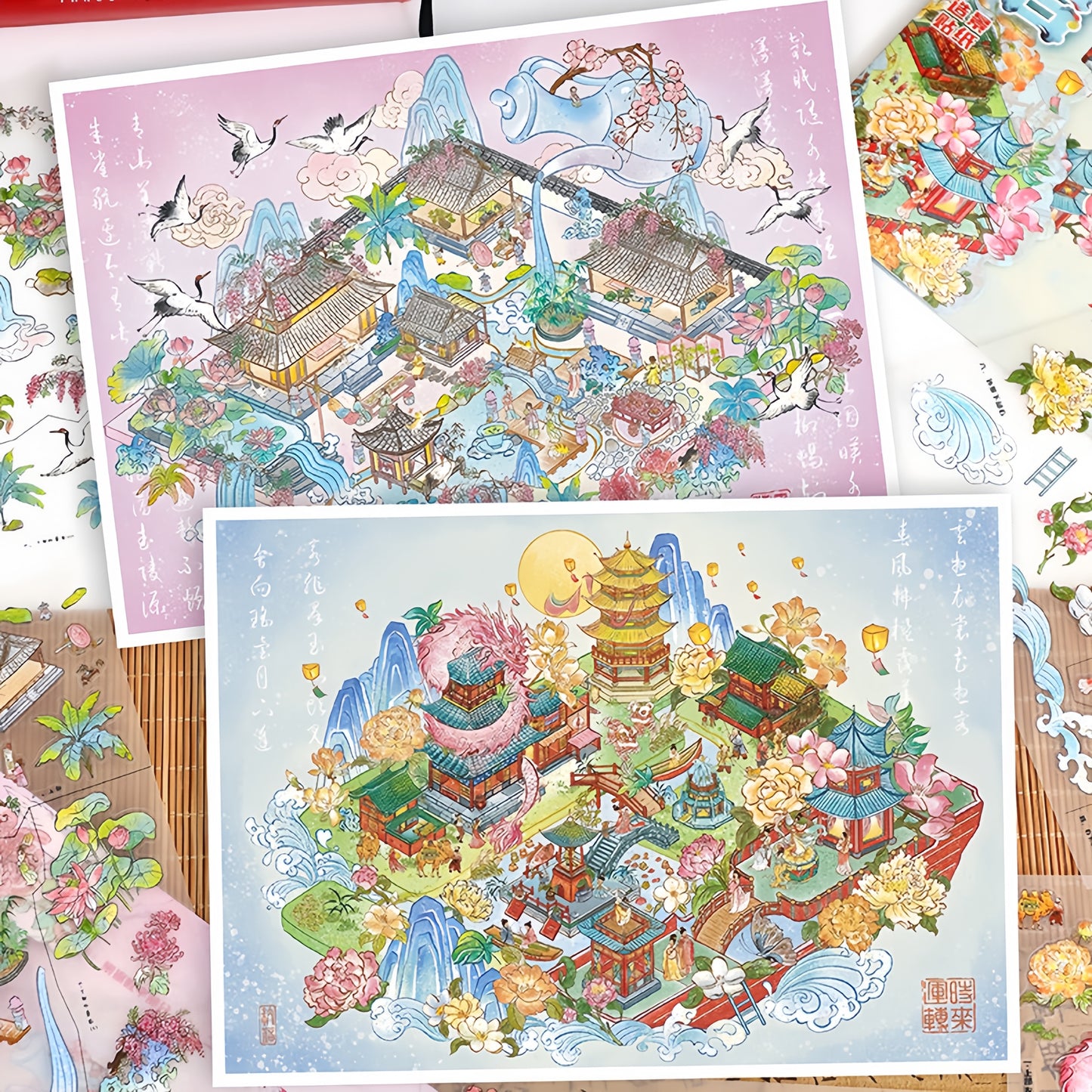Tang and Song Dynasties 3D Sticker | 2 Cute Miniature Scenes