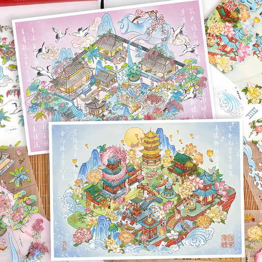 Tang and Song Dynasties 3D Sticker | 2 Cute Miniature Scenes