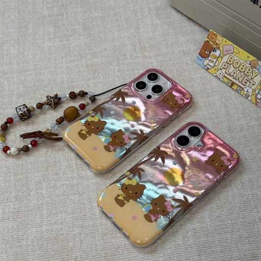 Glitter Beach Black Cat Acrylic Phone Case