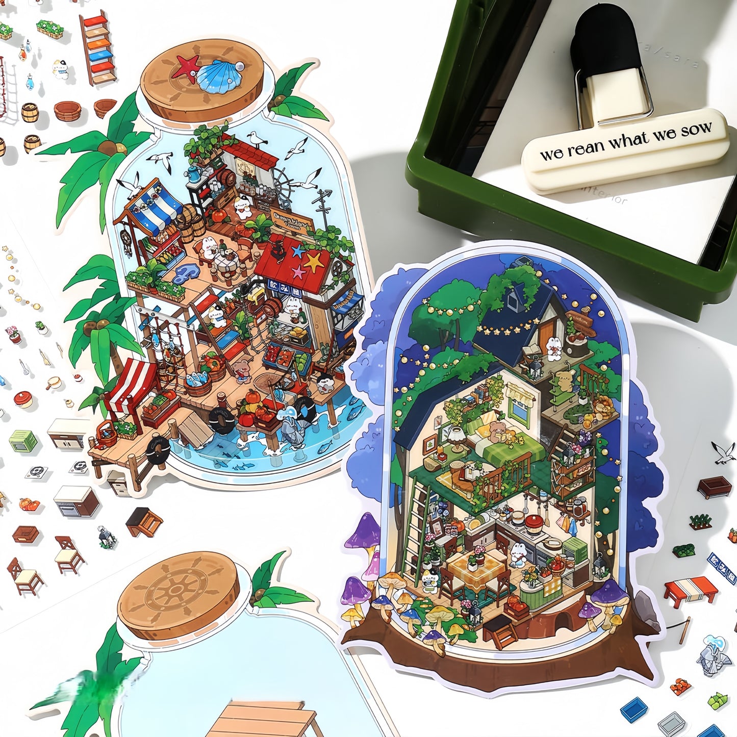 Simulation Management 3D Sticker | 4 Cute Miniature Scenes