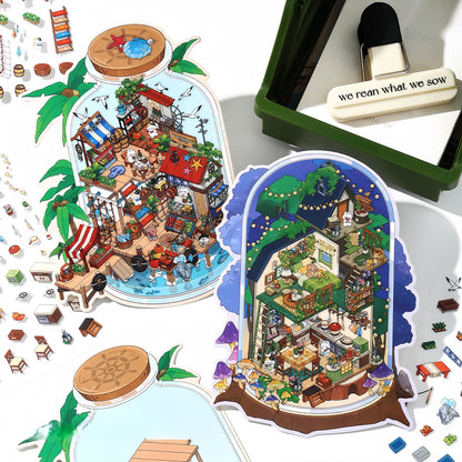 Simulation Management 3D Sticker | 4 Cute Miniature Scenes