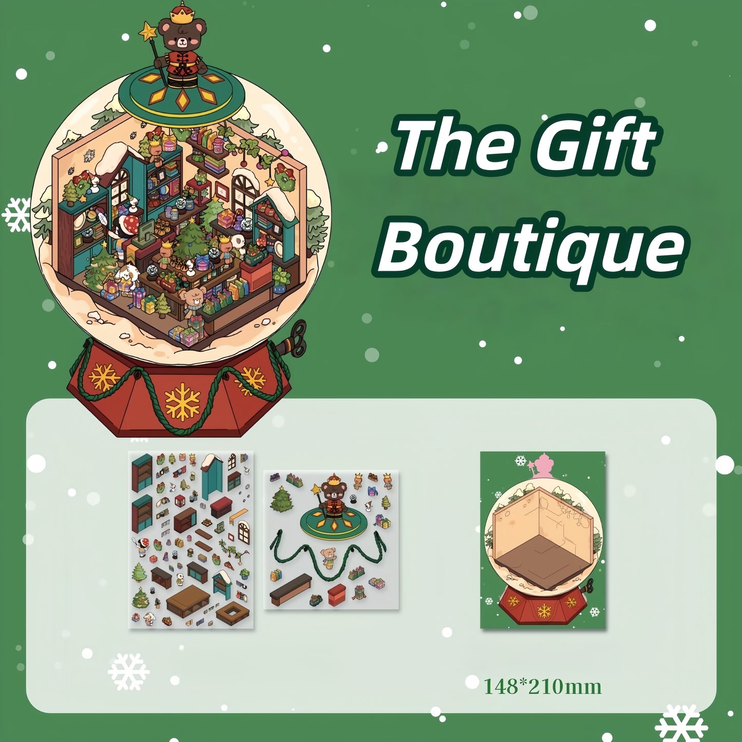 Winter Serene Crystal Poem 3D Sticker | 4 Cute Miniature Scenes