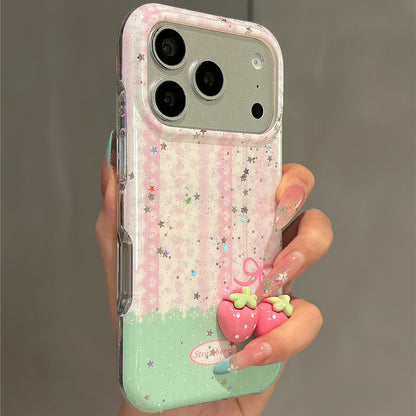Pink Striped 3D Strawberry Acrylic Phone Case