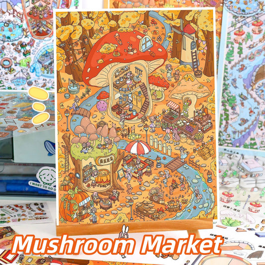 Vegetable Town 3D Sticker | 2 Cute Miniature Scenes