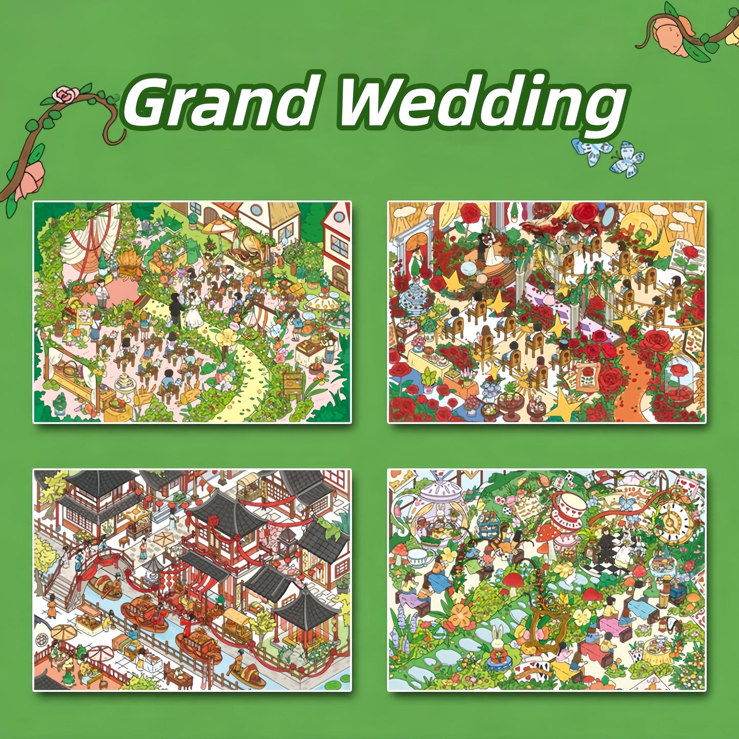Grand Wedding 3D Sticker | 4 Cute Miniature Scenes