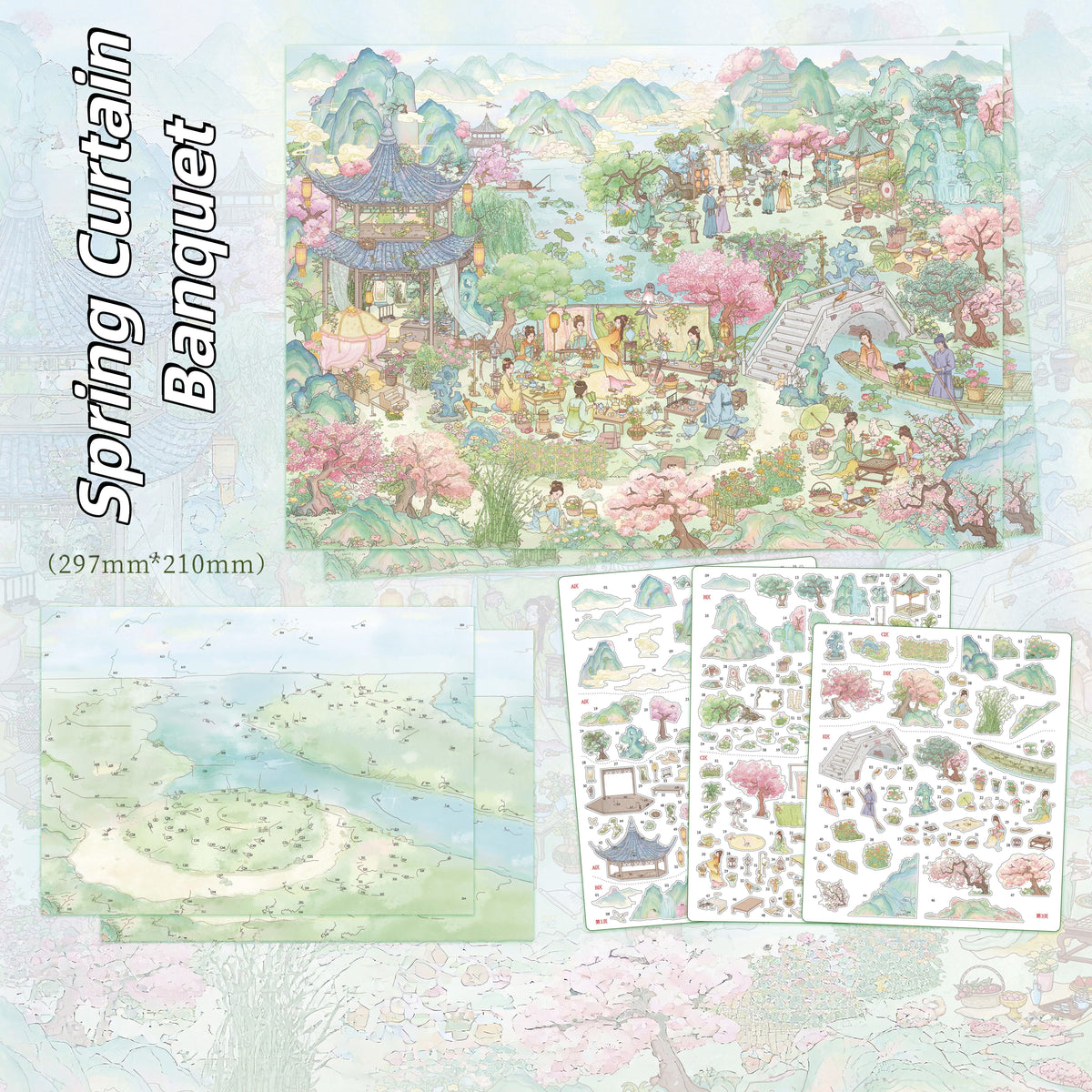 Wind-Retaining Pavilion 3D Sticker | 4 Cute Miniature Scenes