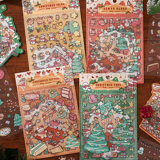 Merry Chrismas 3D Sticker | 4 Cute Miniature Scenes