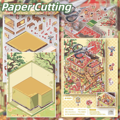 Intangible Cultural Heritage 3D Sticker | 2 Cute Miniature Scenes
