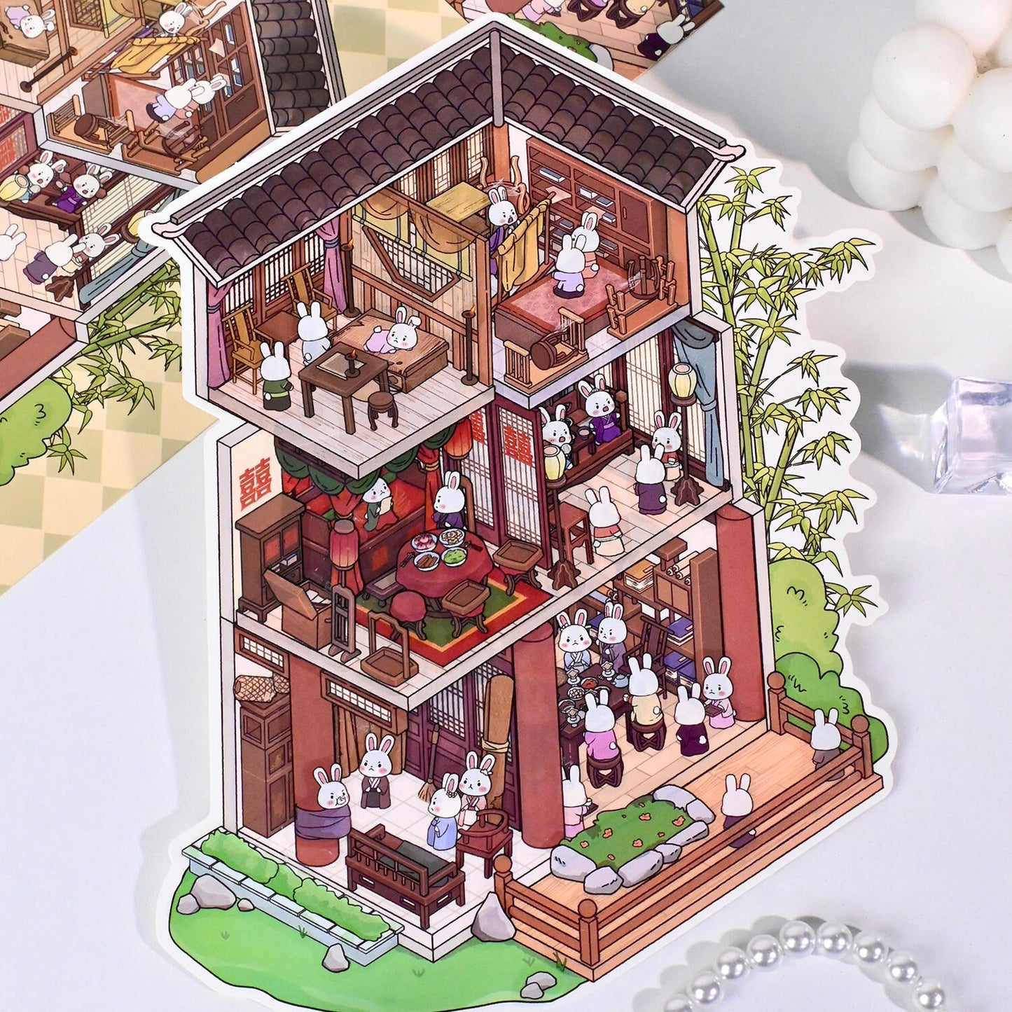 The Story Of Bunnylan 3D Sticker | 2 Cute Miniature Scenes