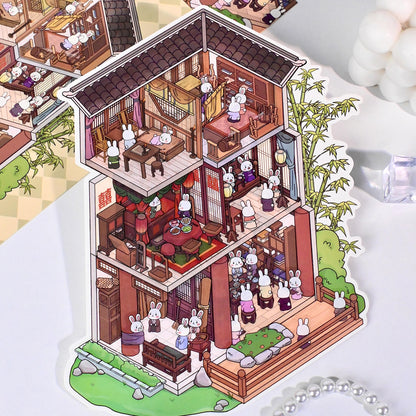 The Story Of Bunnylan 3D Sticker | 2 Cute Miniature Scenes