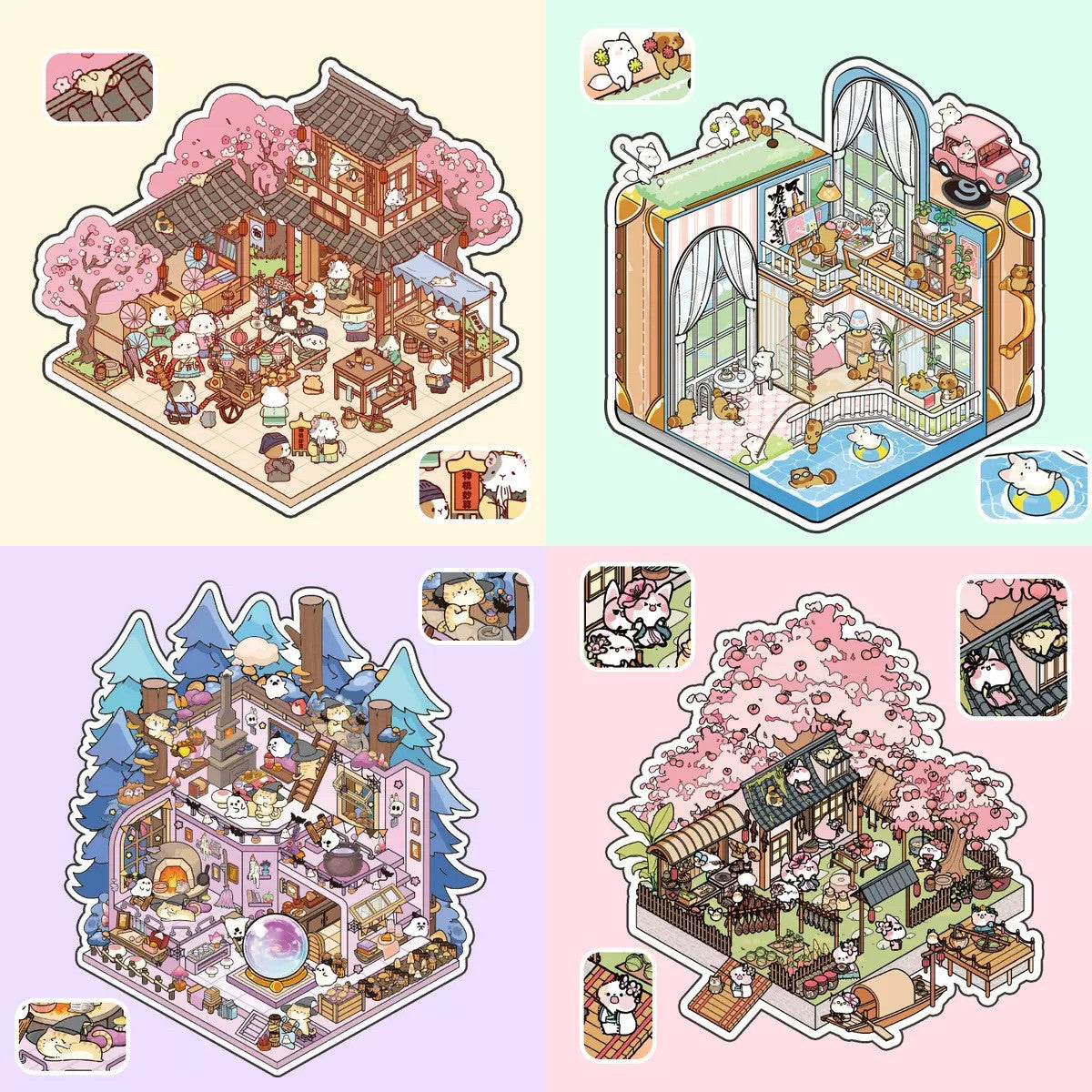 Dream Cabin 3D Sticker | 4 Cute Miniature Scenes