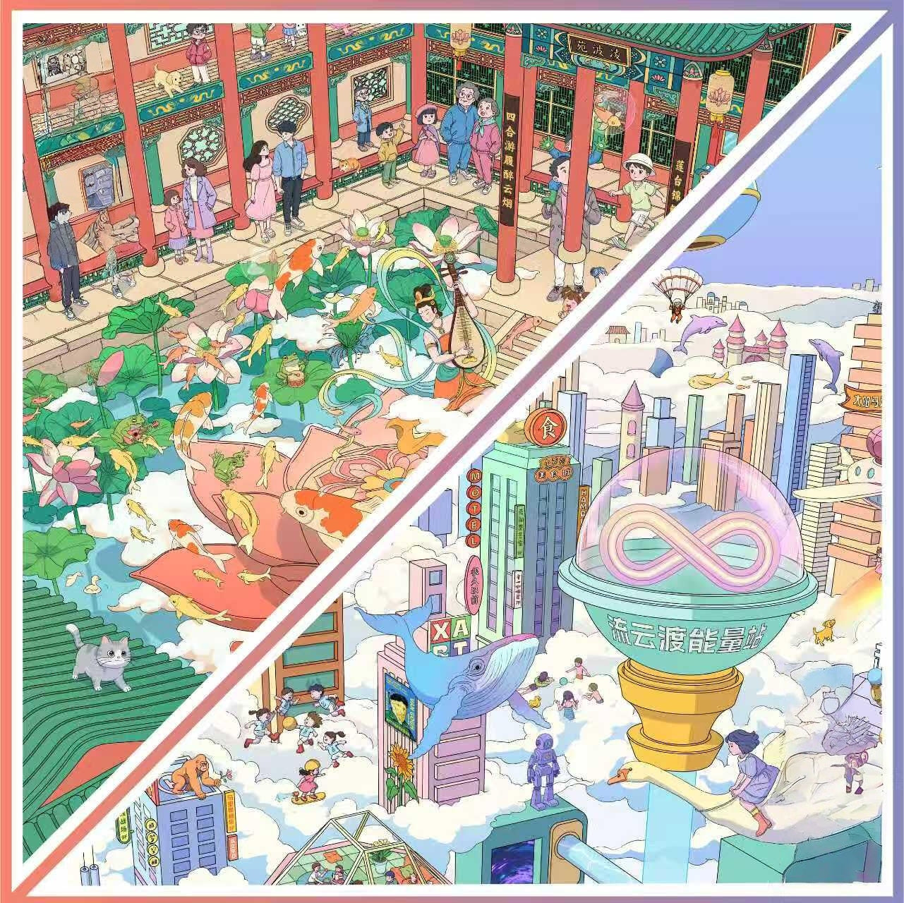 Oriental Moments 3D Sticker | 2 Cute Miniature Scenes
