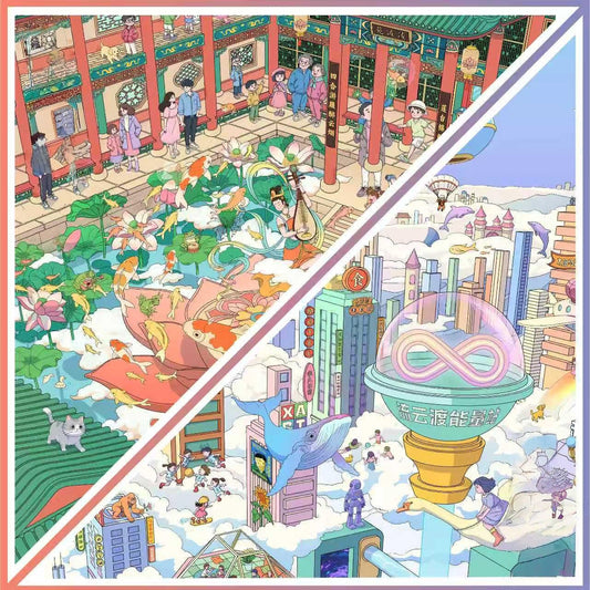 Oriental Moments 3D Sticker | 2 Cute Miniature Scenes