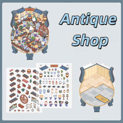 Ancient Shops 3D Sticker | 4 Cute Miniature Scenes