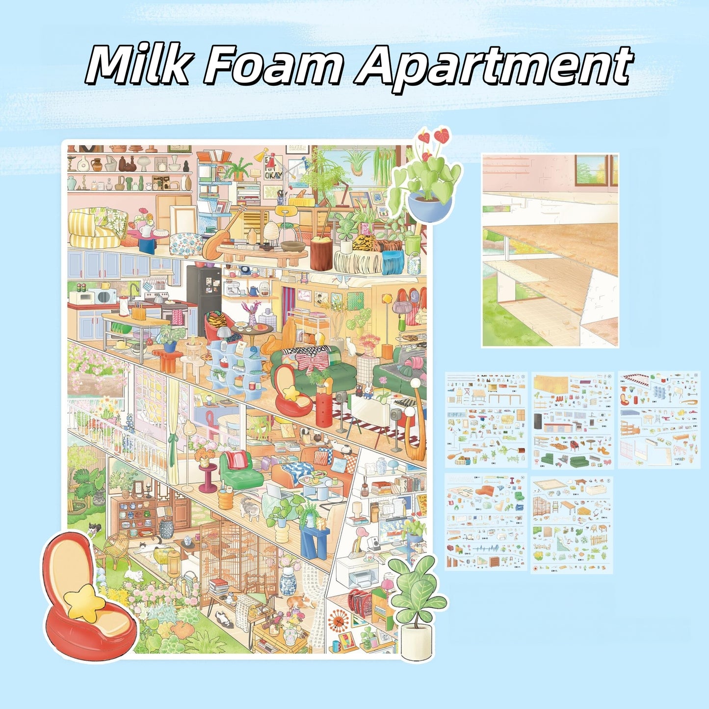 Milk Foam World 3D Sticker | 4 Cute Miniature Scenes