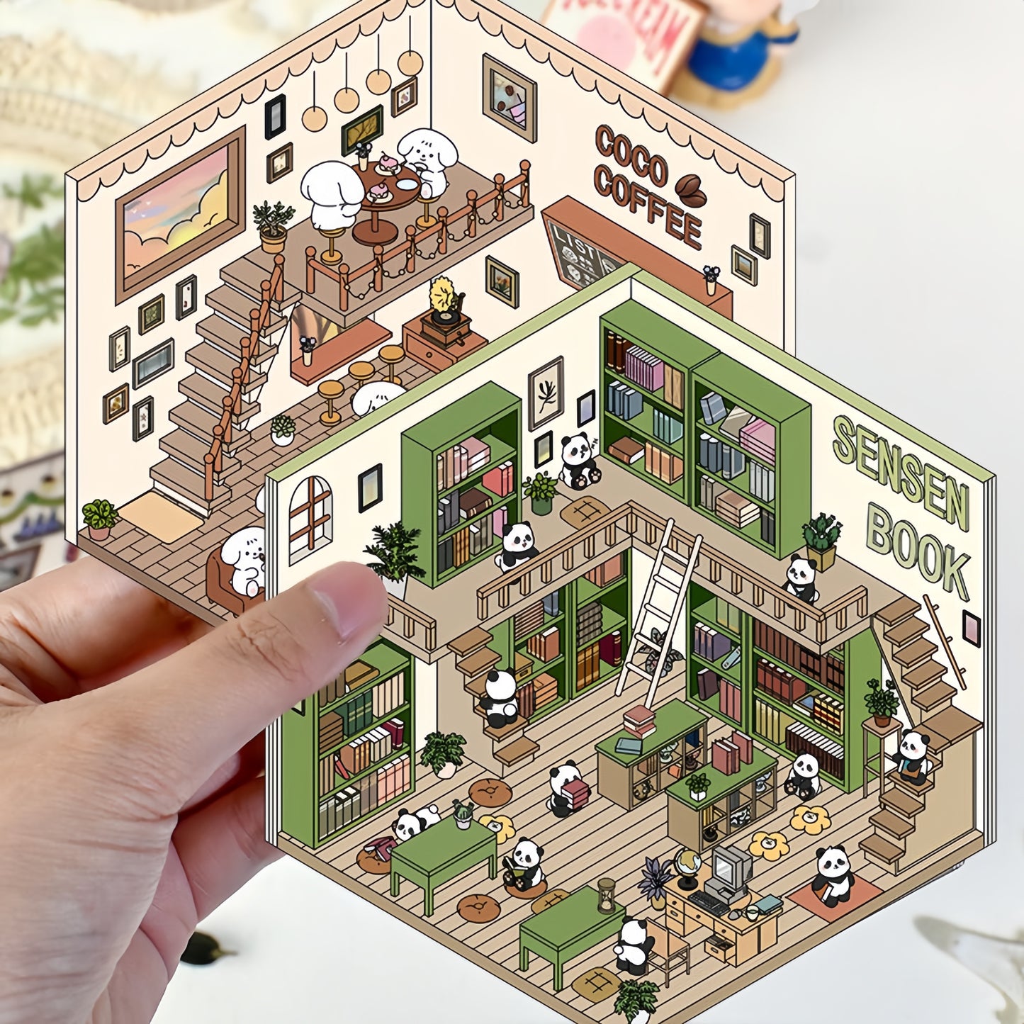 Tiny Animal's Shop 3D Sticker | 4 Cute Miniature Scenes