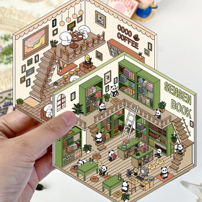 Tiny Animal's Shop 3D Sticker | 4 Cute Miniature Scenes