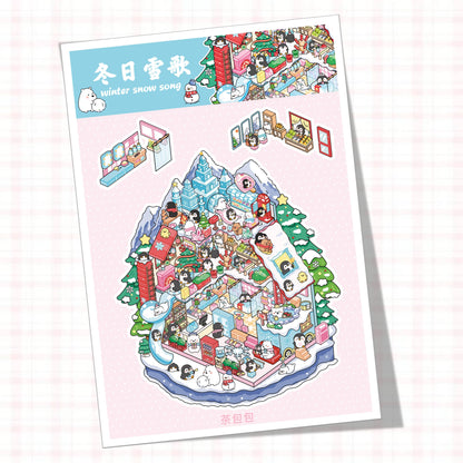 Paw's Winter 3D Sticker | 2 Cute Miniature Scenes