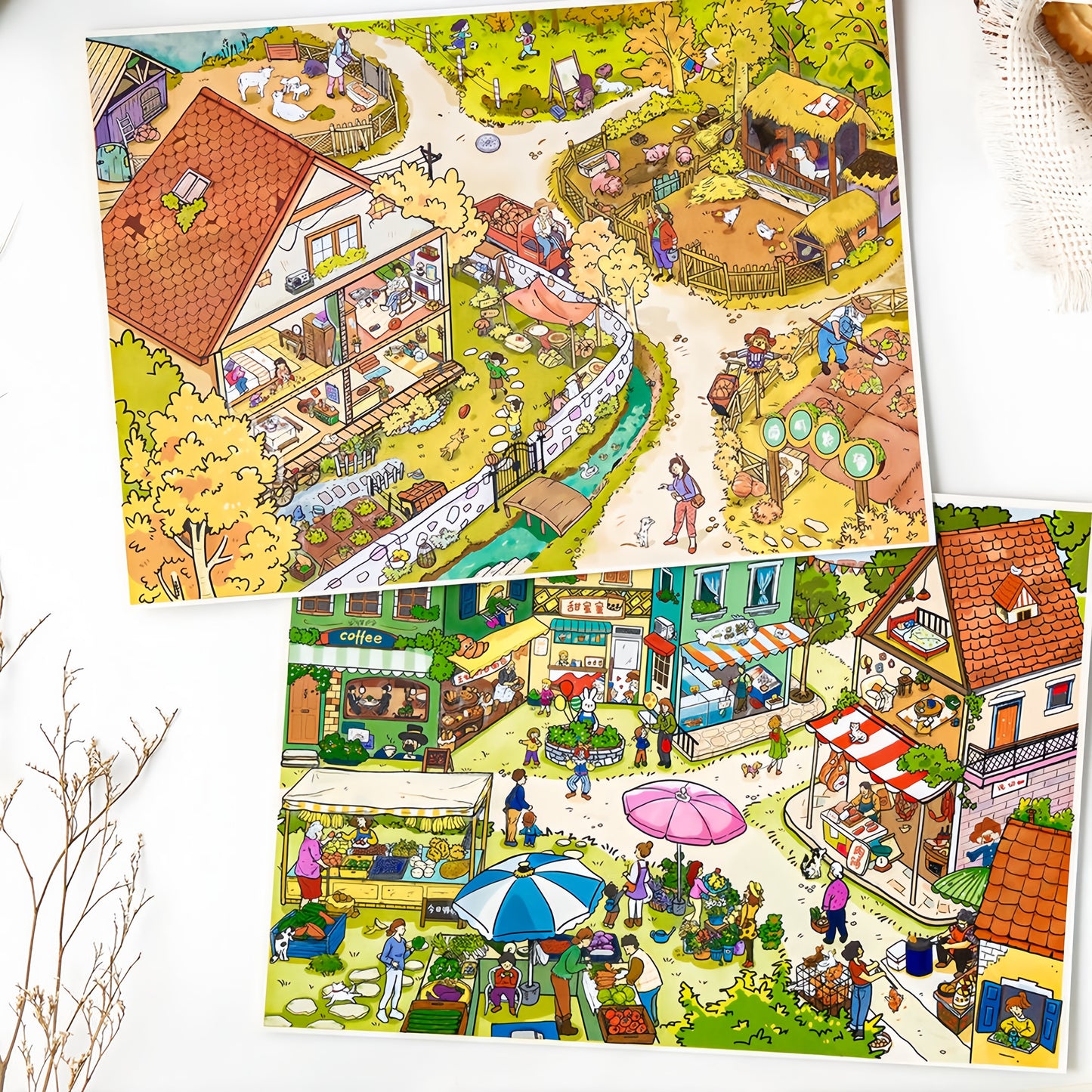 Carmel Town 3D Sticker | 2 Cute Miniature Scenes