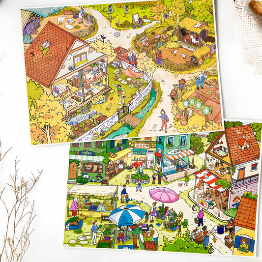 Carmel Town 3D Sticker | 2 Cute Miniature Scenes