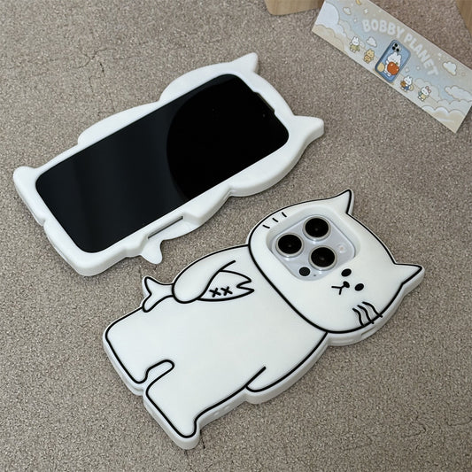 Line Cat Holding Dried Fish Silicone Phone Case