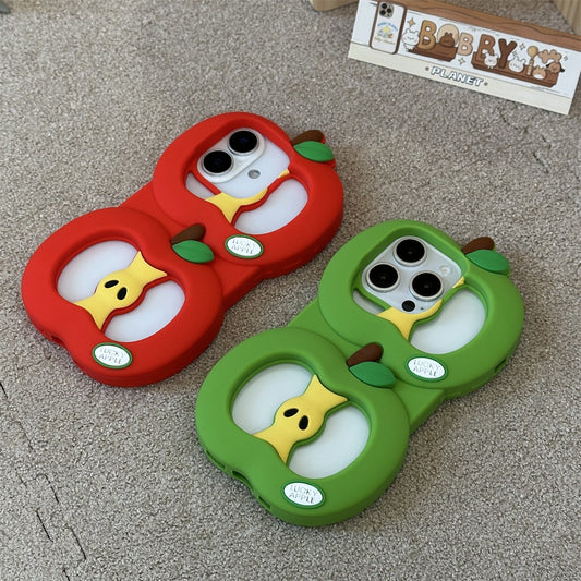Hollow-Out Green & Red Apple Silicone Phone Case